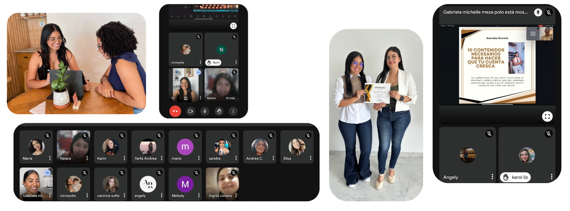 Collage de encuentros virtuales y presenciales con estudiantes de la Academia Digital